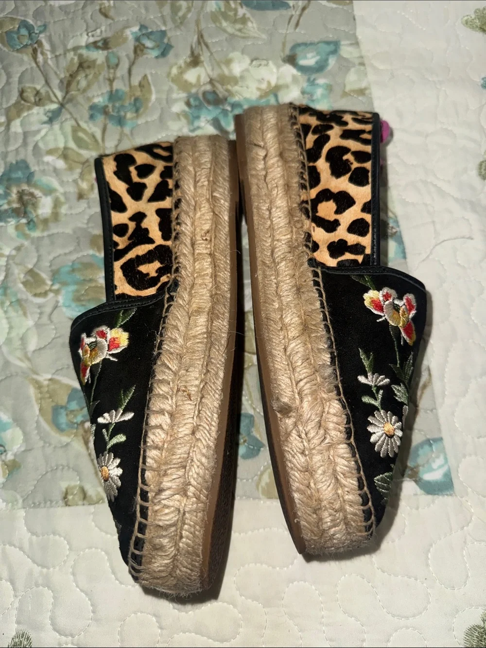 Johnny Was 💕 Embroidered Floral Black Slip-On Espadrilles for Women